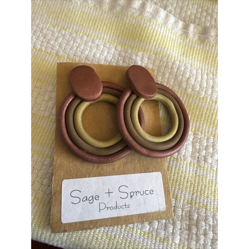 Sage + Spruce Layered Polymer Clay Dangle Earrings Boho Earth Tone Statement